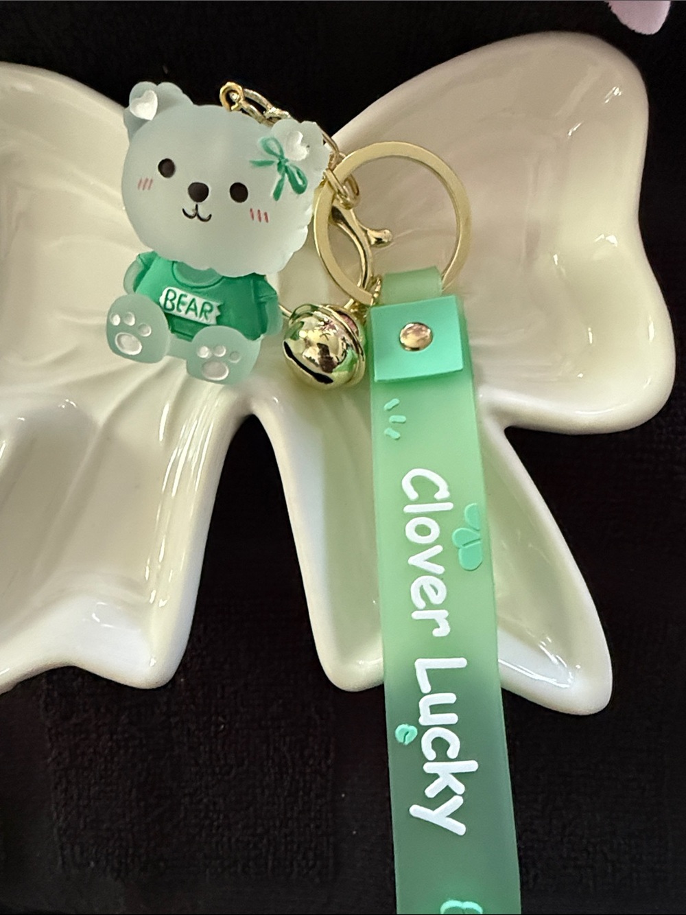 Clover Lucky Green Bear Keychain Charm for Kids Accessories